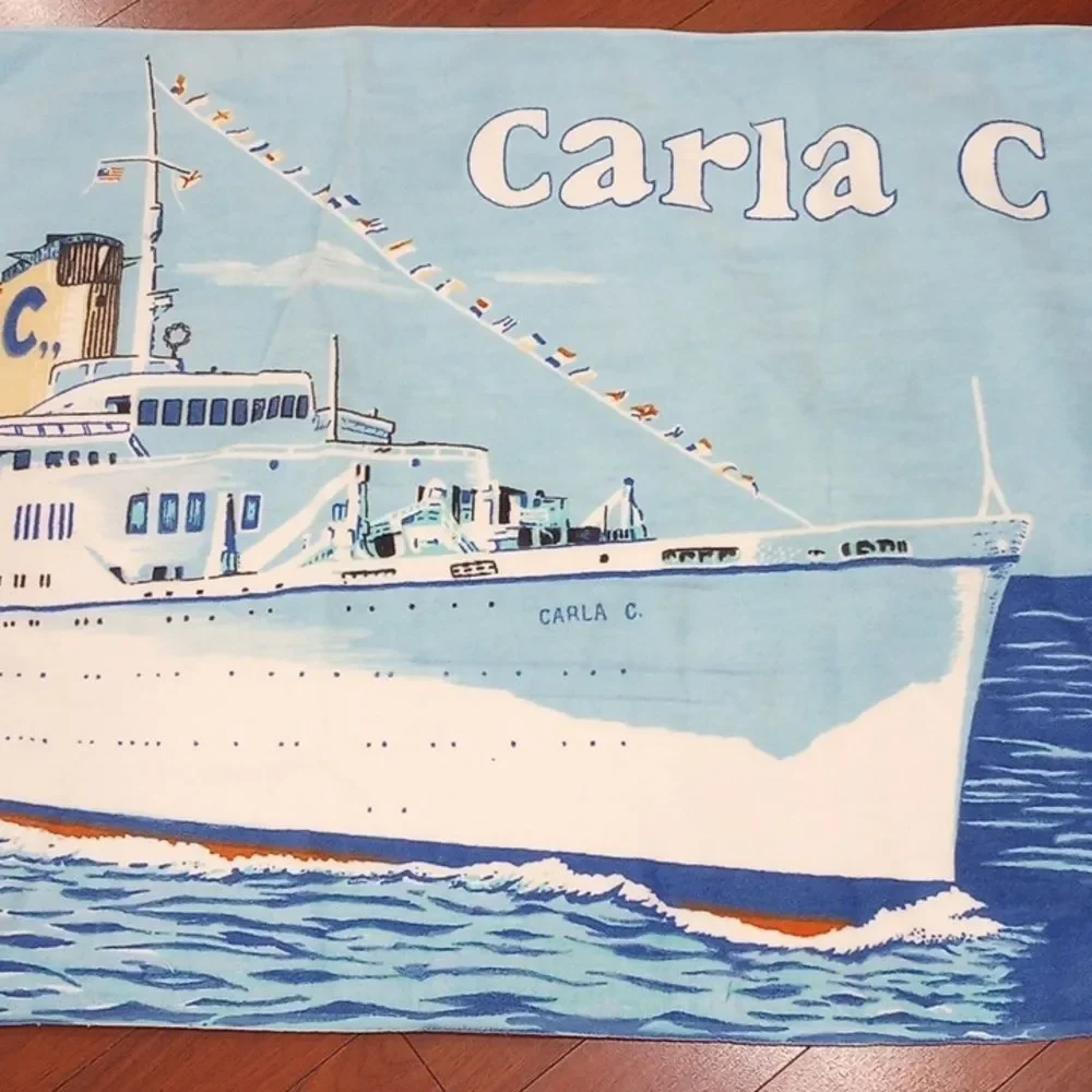 Carla C. Sailing Ship Beach Towel, Vintage 1980s!